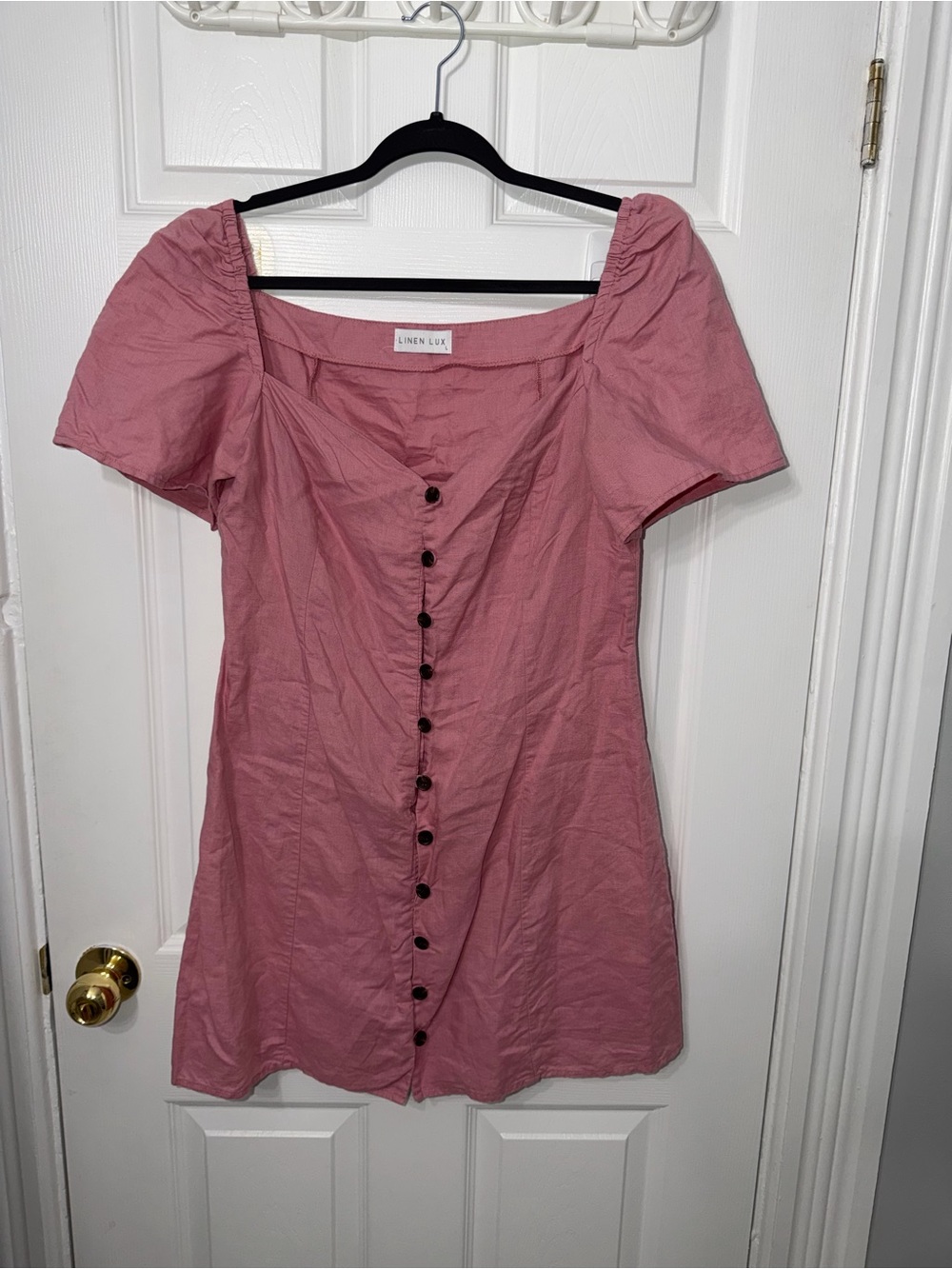Linen Lux Rose-Pink Button Front Mini Dress